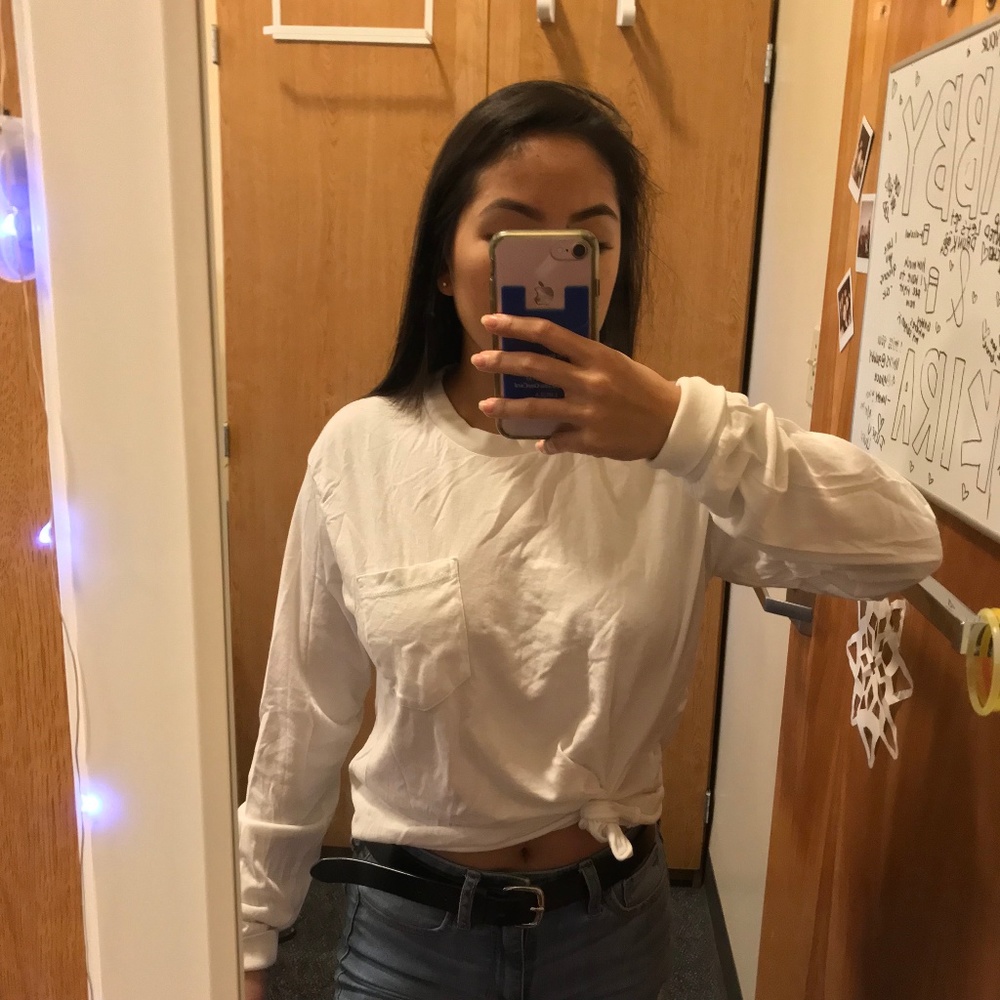 Brandy Melville white longsleeve top w/ pocket
